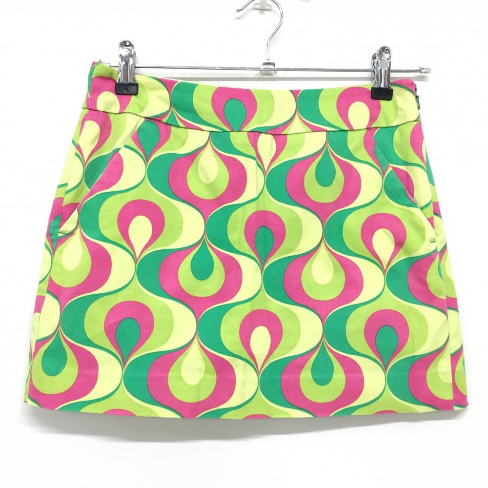 ラウドマウス スカート グリーン×ピンク 総柄 内側インナーパンツ  レディース S ゴルフウェア LOUDMOUTH