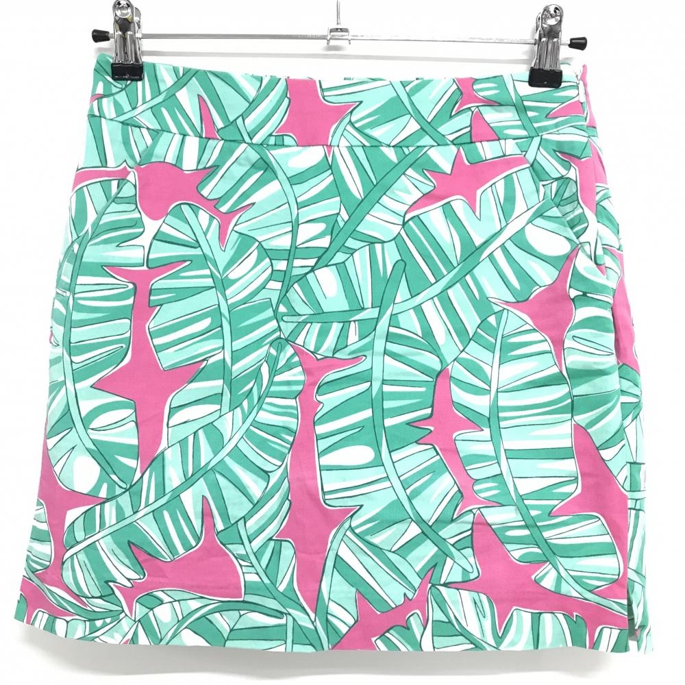 【超美品】ラウドマウス スカート ブルーグリーン×ピンク×白 総柄 内側インナーパンツ レディース US-00 ゴルフウェア LOUDMOUTH
