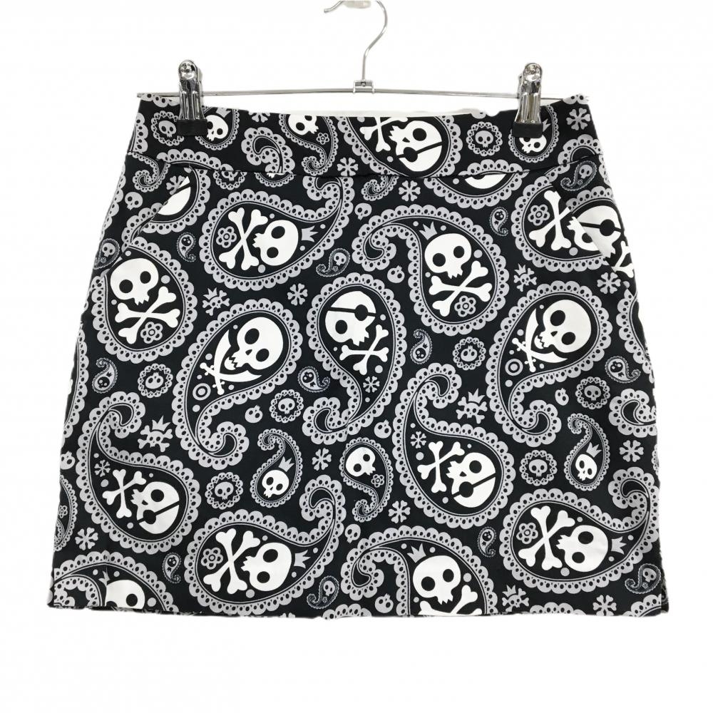 【美品】ラウドマウス スカート 黒×白×グレー ペイズリー スカル総柄 シバーミーティンバーズ レディース US2 ゴルフウェア LOUDMOUTH