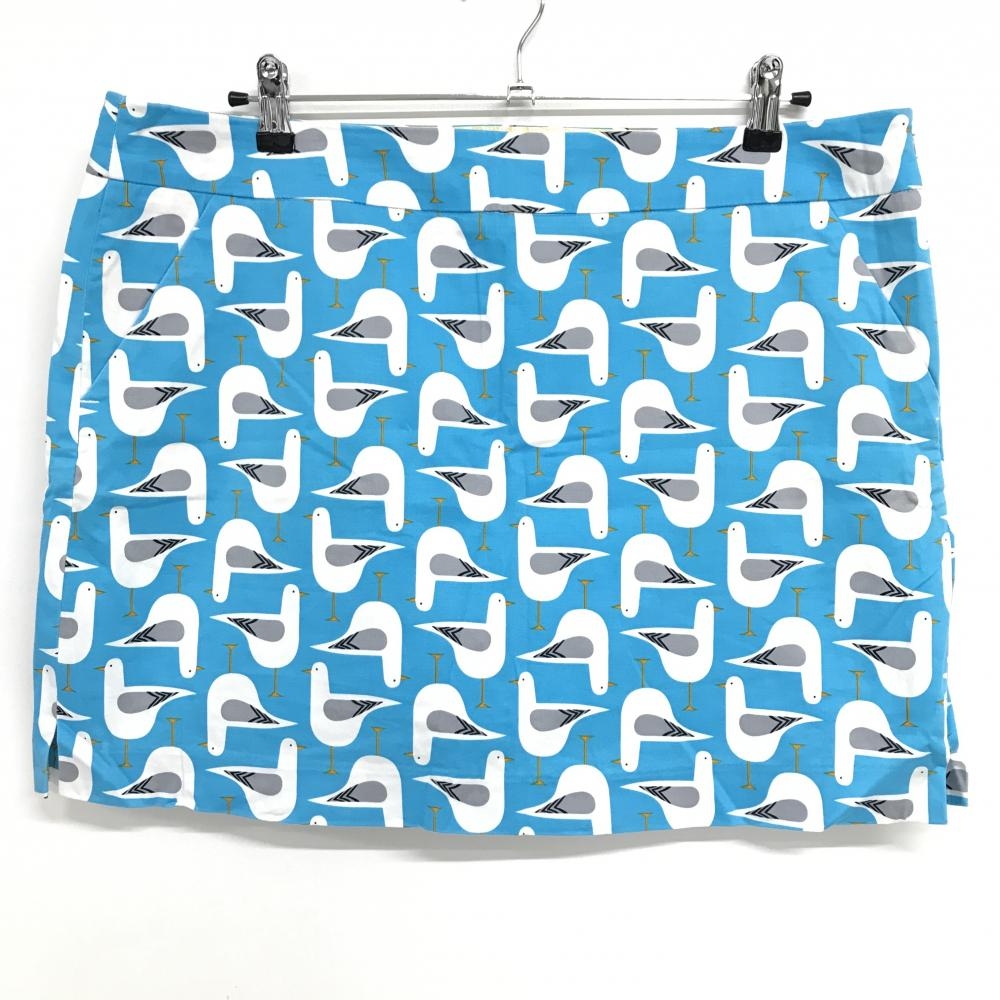 【美品】ラウドマウス スカート ライトブルー×白 鳥総柄 ロゴ刺しゅう レディース US-14 ゴルフウェア 大きいサイズ LOUDMOUTH