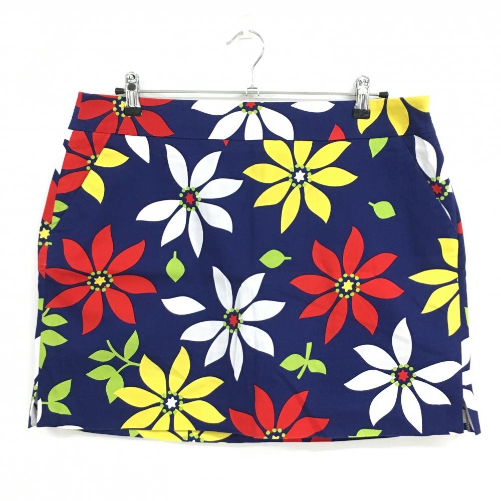 【美品】ラウドマウス スカート ネイビー×レッド 花柄 ロゴ刺しゅう  レディース US-14 ゴルフウェア 大きいサイズ LOUDMOUTH