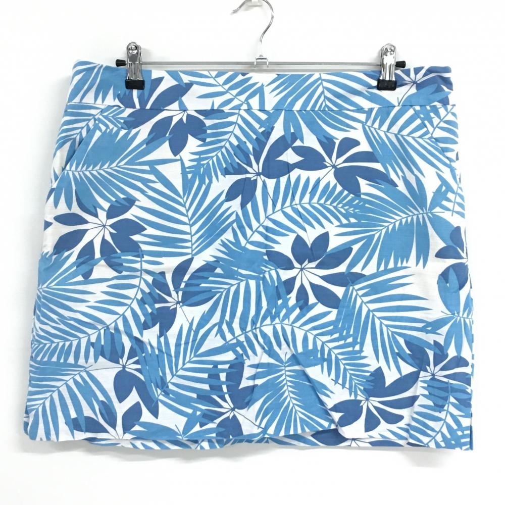 【超美品】ラウドマウス スカート ブルー×白 リーフ総柄 ロゴ刺しゅう  レディース US-14 ゴルフウェア 大きいサイズ LOUDMOUTH