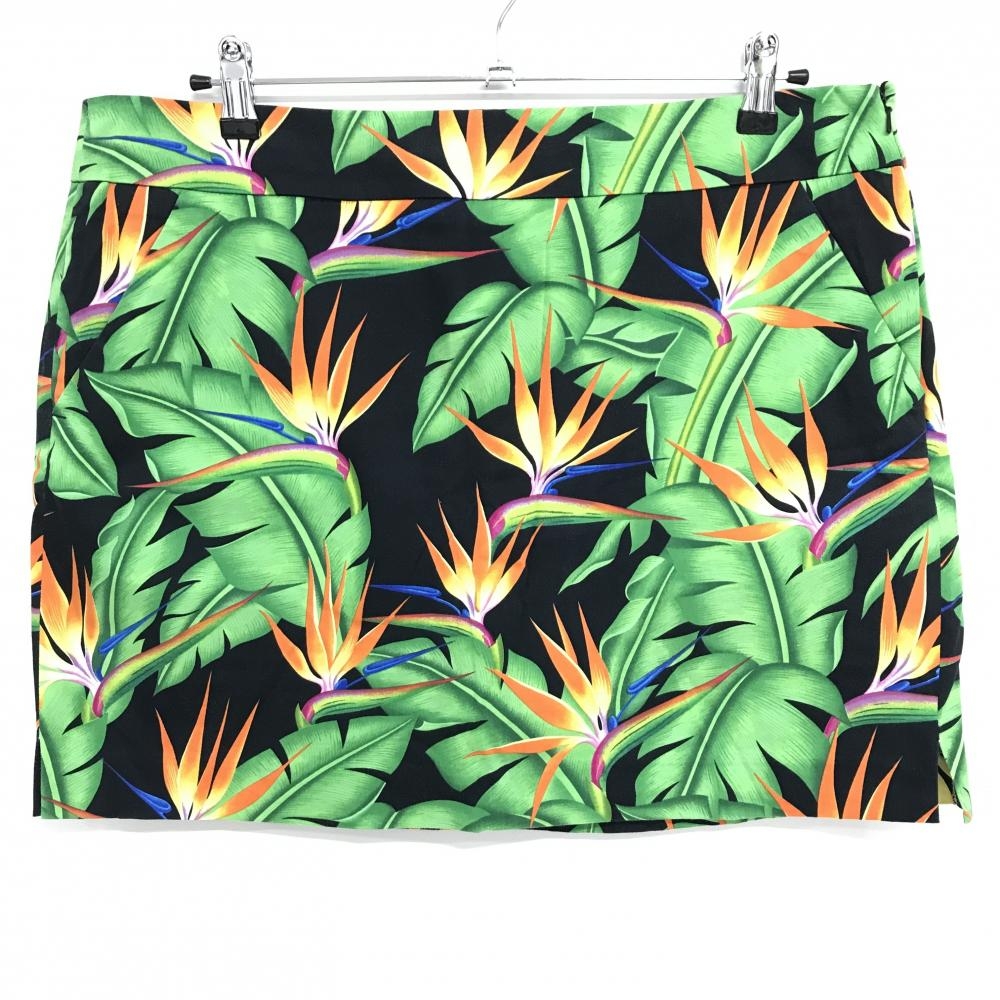 【美品】ラウドマウス スカート 黒×グリーン リーフ総柄 ロゴ刺しゅう   レディース US-12 ゴルフウェア 大きいサイズ LOUDMOUTH