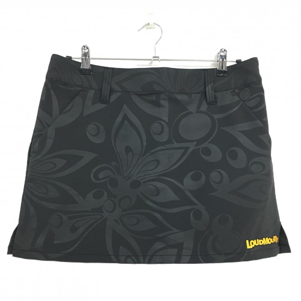【超美品】ラウドマウス スカート 黒×グレー 総柄地模様 ジャガデリック ロゴ刺しゅう レディース LL ゴルフウェア LOUDMOUTH