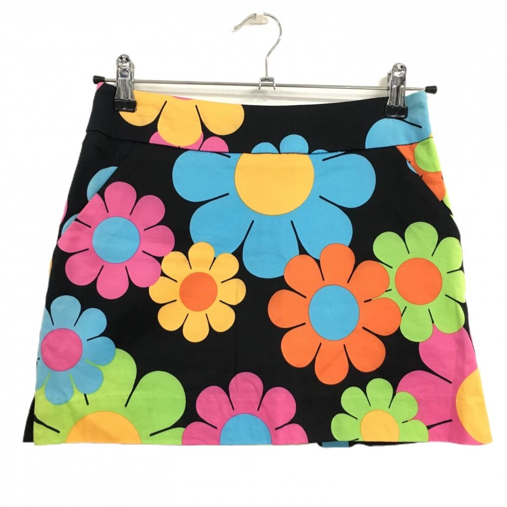 【美品】ラウドマウス スカート 黒×マルチカラー マジックバス 花柄 内側インナーパンツ レディース US-0 ゴルフウェア LOUDMOUTH