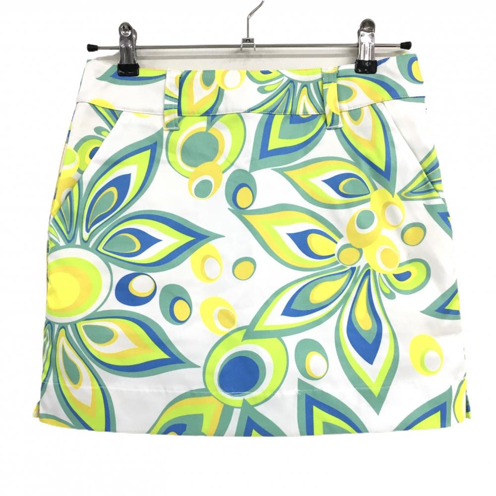 【超美品】ラウドマウス スカート 白×グリーン 総柄 シャガデリックライム 内側インナーパンツ レディース M ゴルフウェア LOUDMOUTH