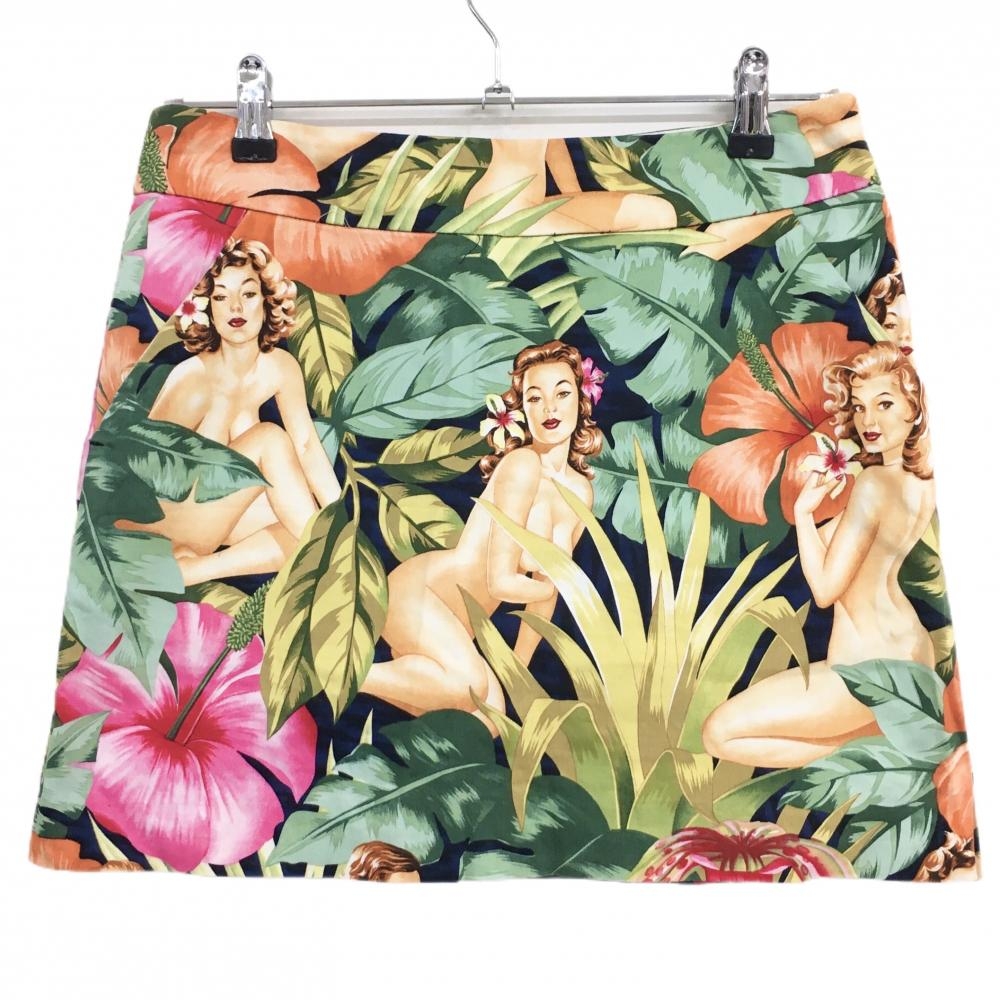 【美品】ラウドマウス スカート グリーン×マルチカラー 総柄 花 レディ 内側インナーパンツ レディース US-4 ゴルフウェア LOUDMOUTH