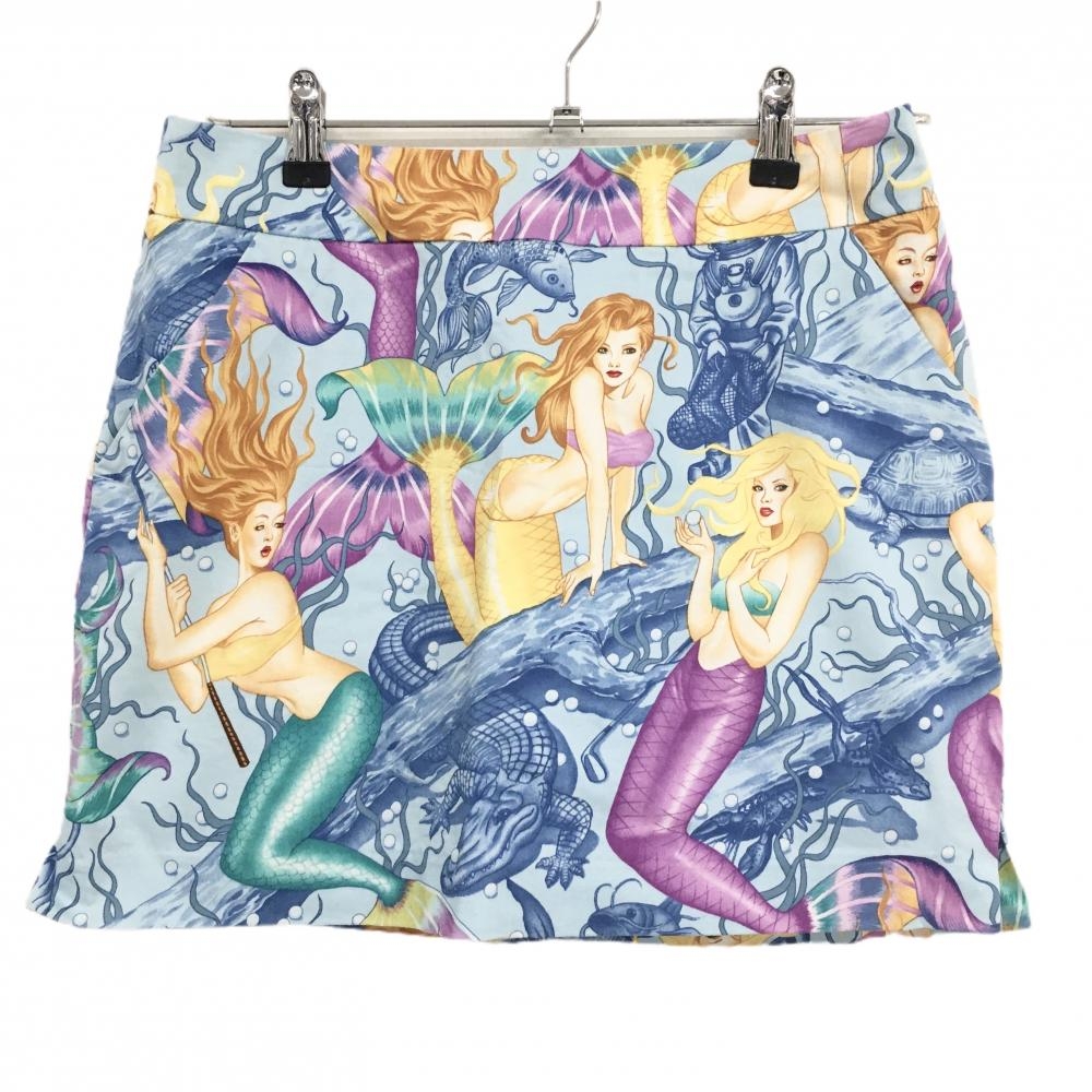 【美品】ラウドマウス スカート ライトブルー×マルチカラー 総柄 内側インナーパンツ レディース US-4 ゴルフウェア LOUDMOUTH