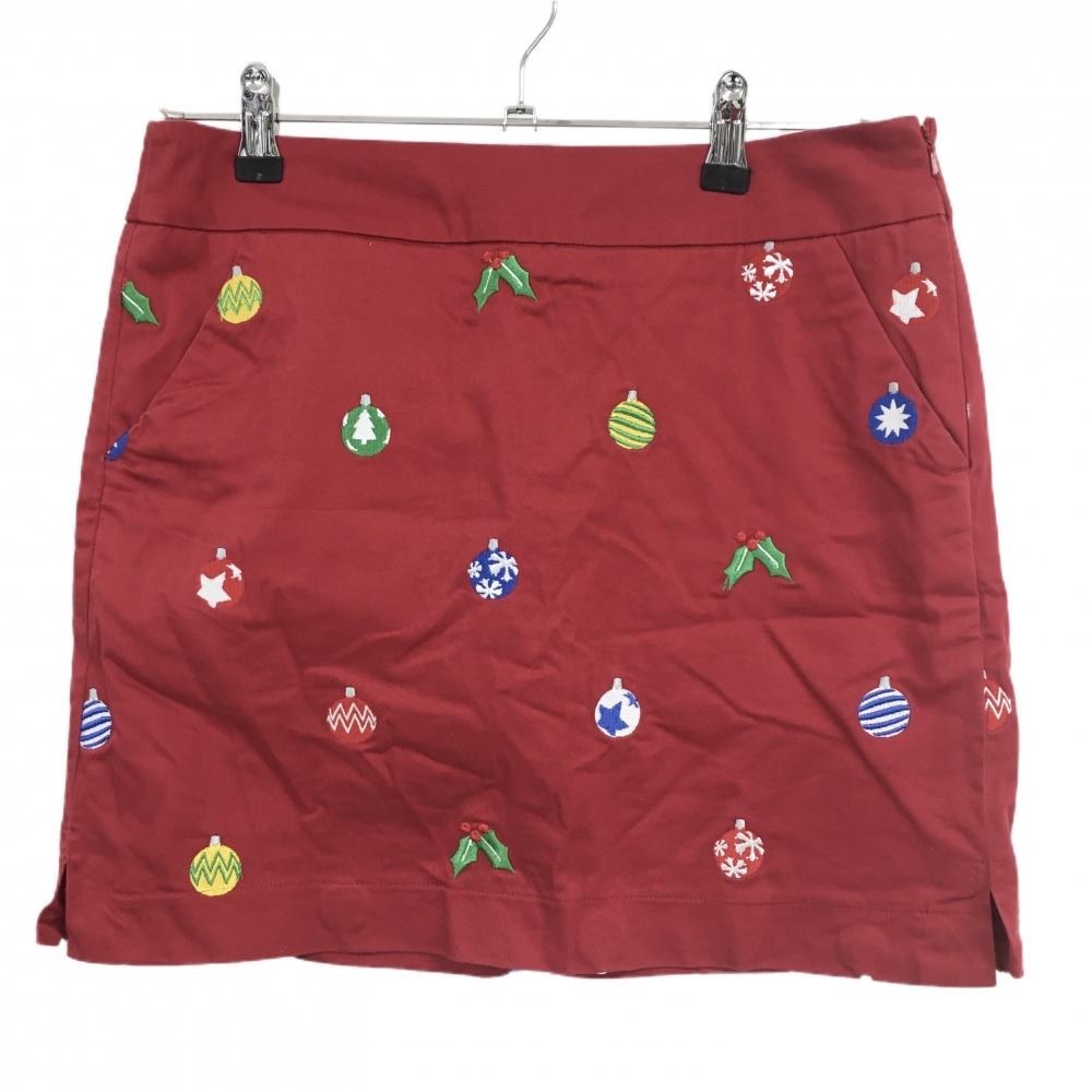 【美品】ラウドマウス スカート レッド×マルチカラー 刺しゅう総柄 内側インナーパンツ レディース US-2 ゴルフウェア LOUDMOUTH