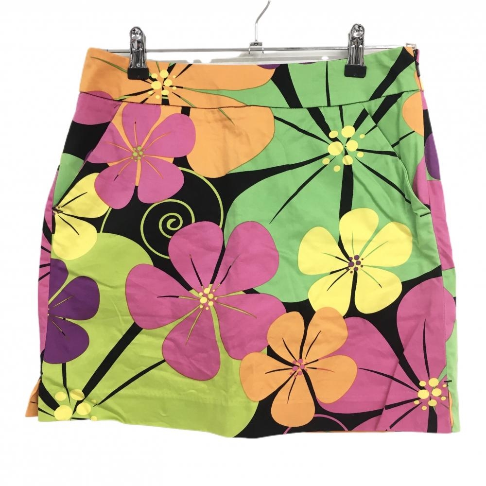 【美品】ラウドマウス スカート グリーン×ピンク 内側インナーパンツ ビッグポピーズ レディース L ゴルフウェア LOUDMOUTH