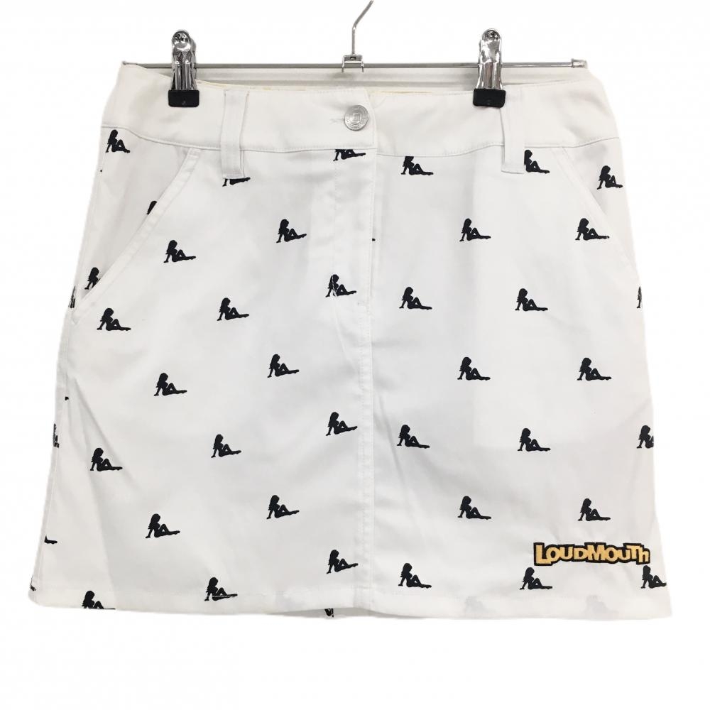 ラウドマウス スカート 白×ネイビー 総柄 レディ 裏地付 レディース M ゴルフウェア LOUDMOUTH