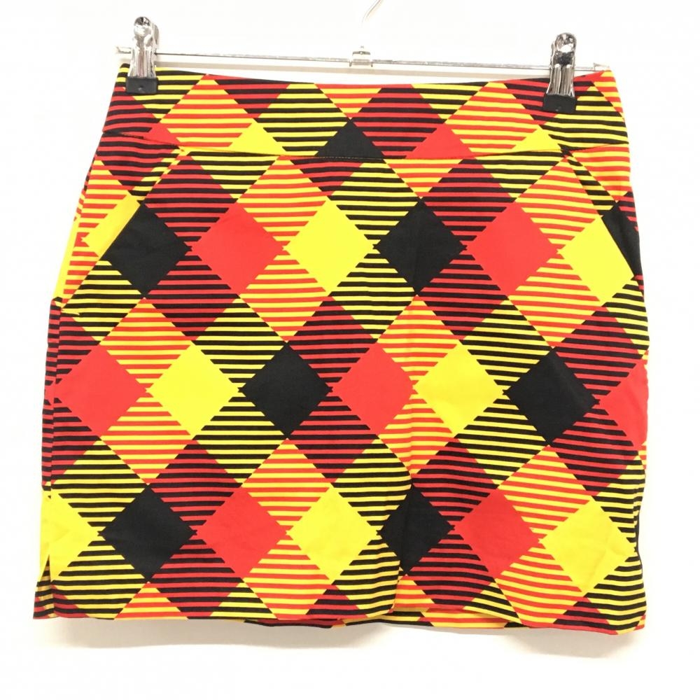 【超美品】ラウドマウス スカート 黒×レッド×イエロー 総柄 内側インナーパンツ レディース US-2 ゴルフウェア LOUDMOUTH