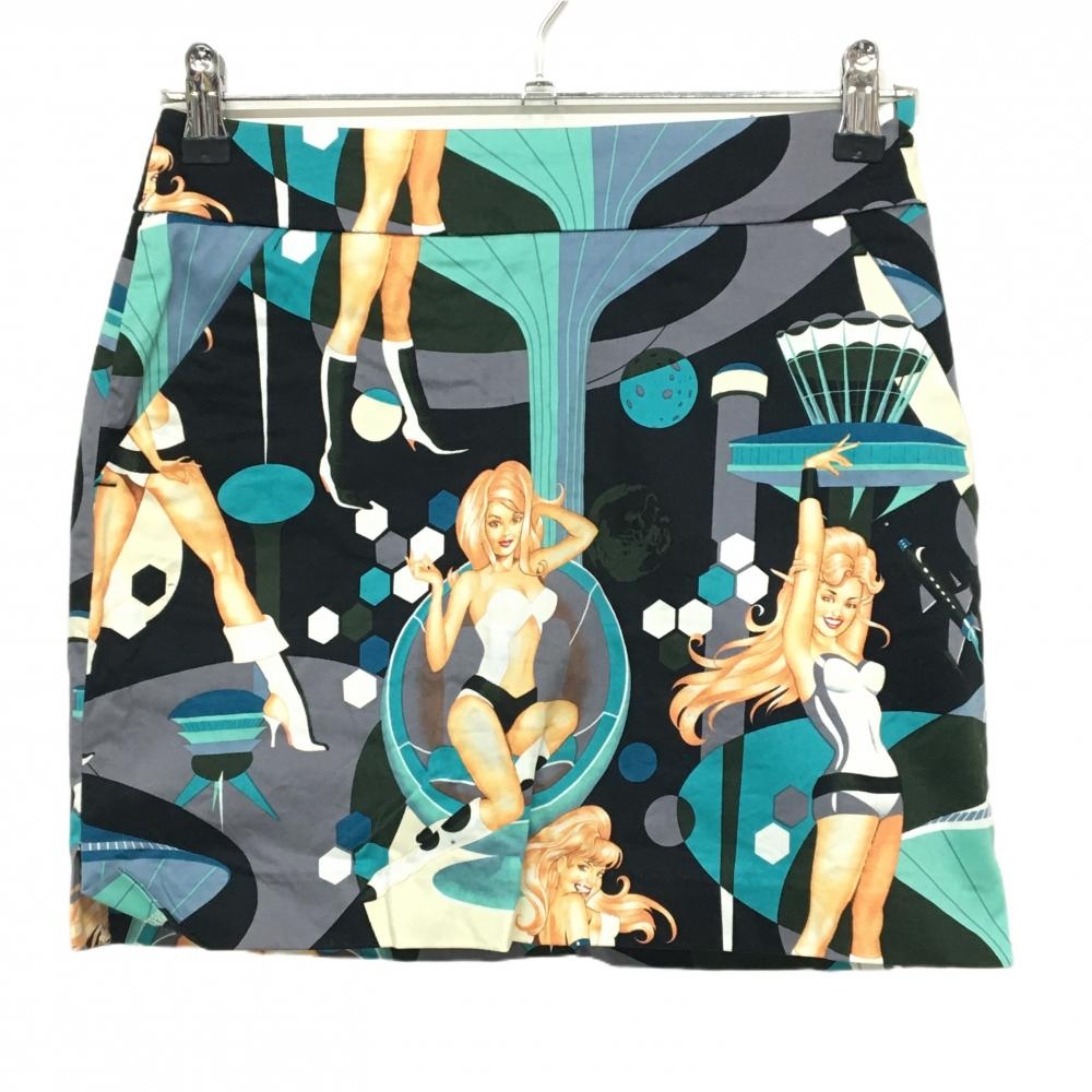 【超美品】ラウドマウス スカート 黒×ベージュ 総柄 レディー柄 内側インナーパンツ レディース US-2 ゴルフウェア LOUDMOUTH