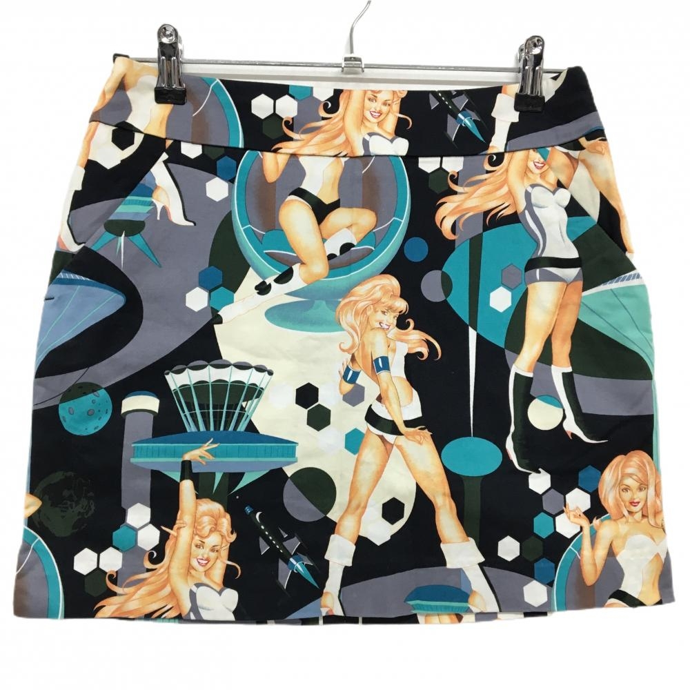 【美品】ラウドマウス スカート 黒×ベージュ 女性柄 バックロゴ レディース US-2(L) ゴルフウェア LOUDMOUTH