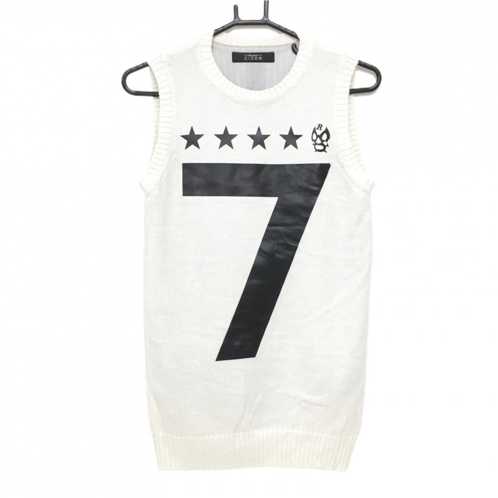 【美品】ラッセルノCIDAM ニットベスト 白×黒 ルチャマスク 蓄熱裏地 レディース 1(M) ゴルフウェア RUSSELUNO