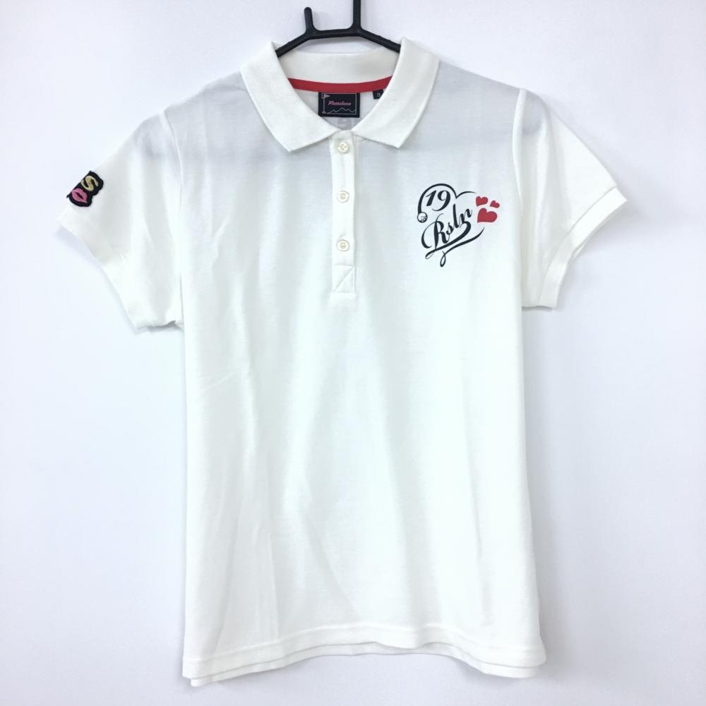 【美品】RUSSELUNO ラッセルノ 半袖ポロシャツ 白×黒 バックプリント ワッペン レディース 3 ゴルフウェア