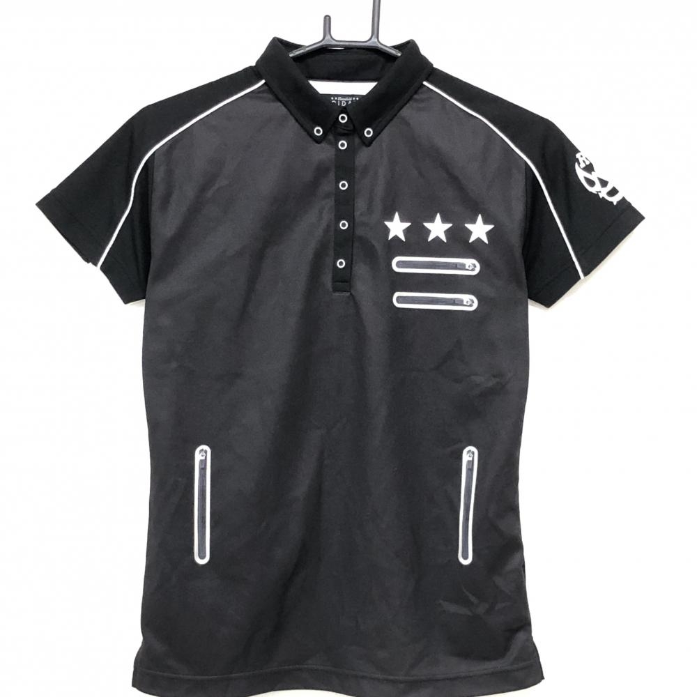 【美品】ラッセルノ 半袖ポロシャツ 黒 ルチャ スナップボタン CIDAM レディース 1(M) ゴルフウェア RUSSELUNO