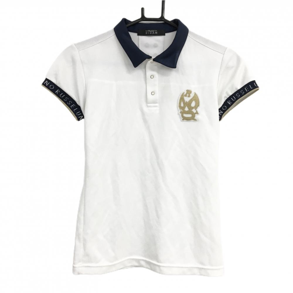 ラッセルノ 半袖ポロシャツ 白×ネイビー ゴールドルチャワッペン スナップボタン レディース 0(S) ゴルフウェア RUSSELUNO