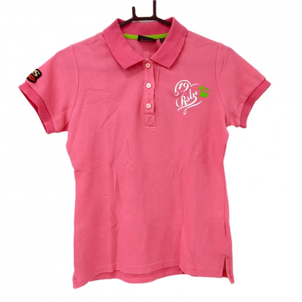 ラッセルノ 半袖ポロシャツ ピンク×白 ロゴプリント  レディース 2(L) ゴルフウェア RUSSELUNO