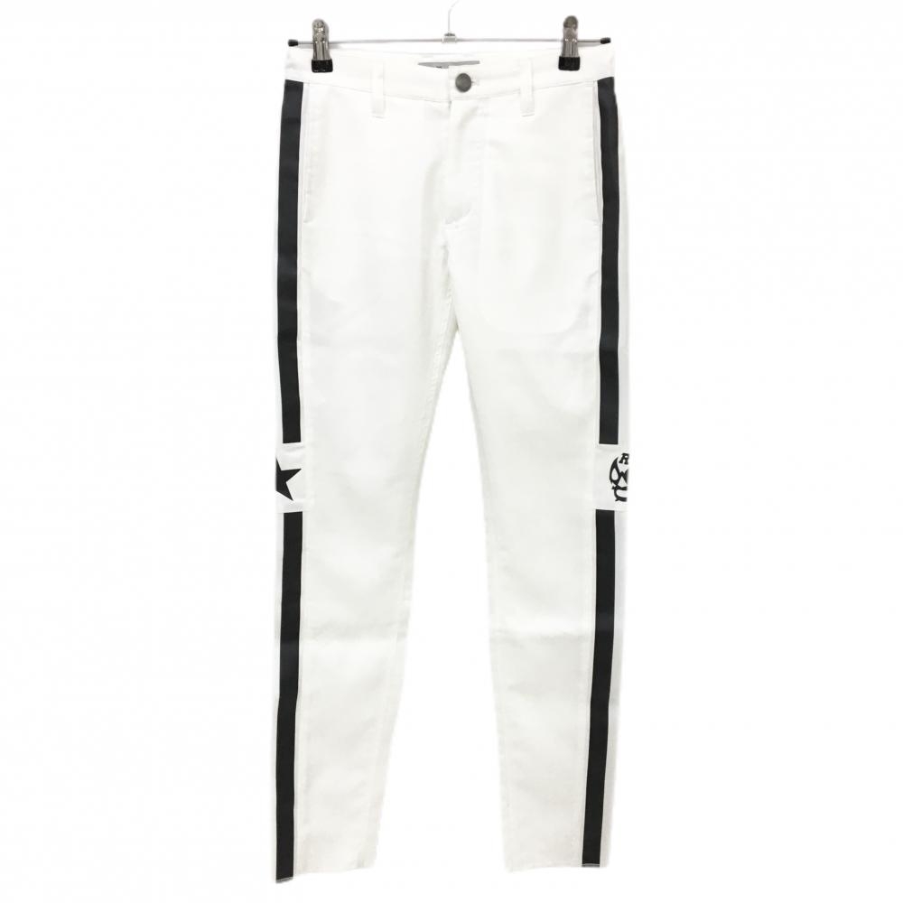 【超美品】ラッセルノ パンツ 白×黒 ストレッチ ルチャマスク サイドライン レディース 0(S) ゴルフウェア RUSSELUNO