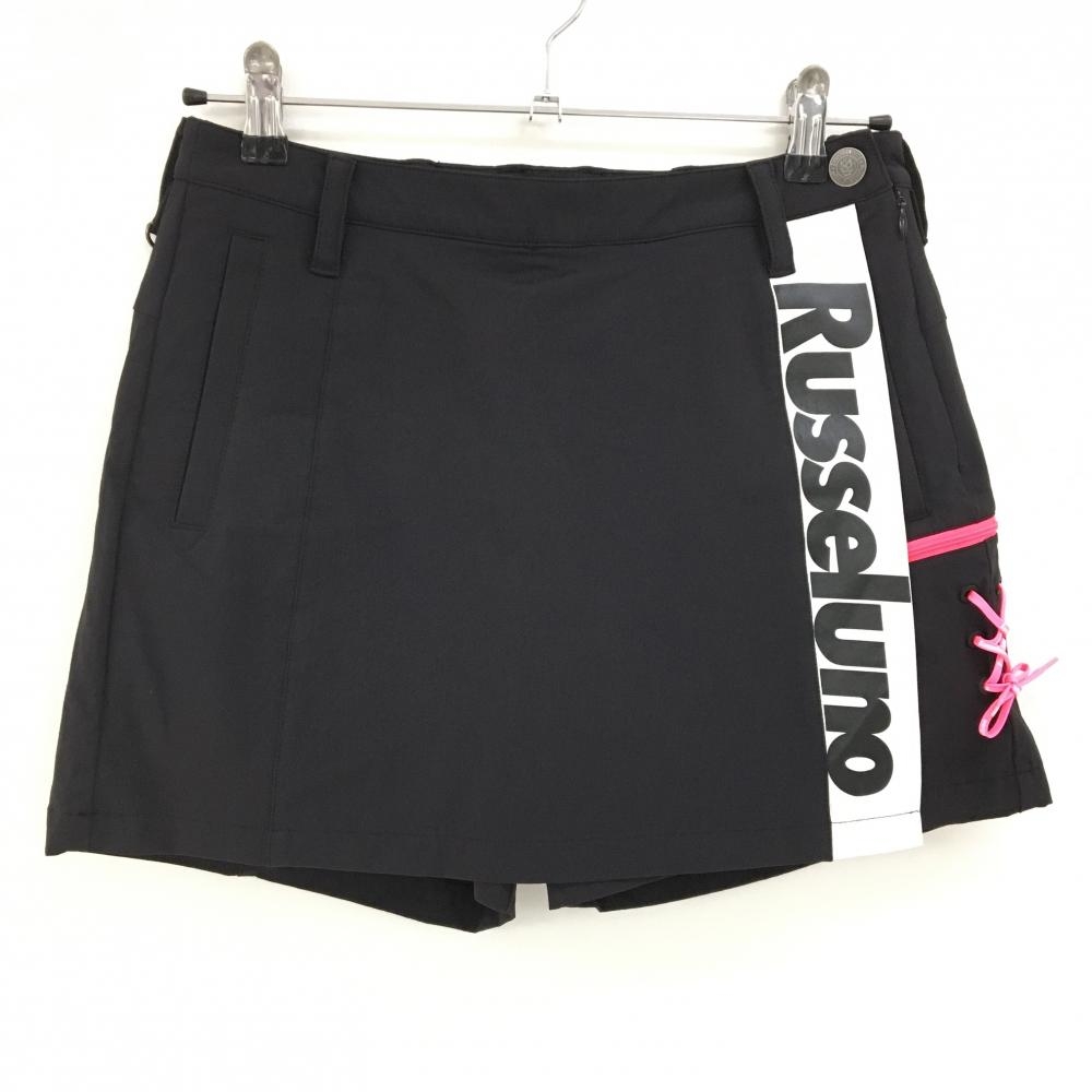 【超美品】ラッセルノ キュロットスカート 黒×白×ピンク サイドロゴ レディース 0(S) ゴルフウェア RUSSELUNO