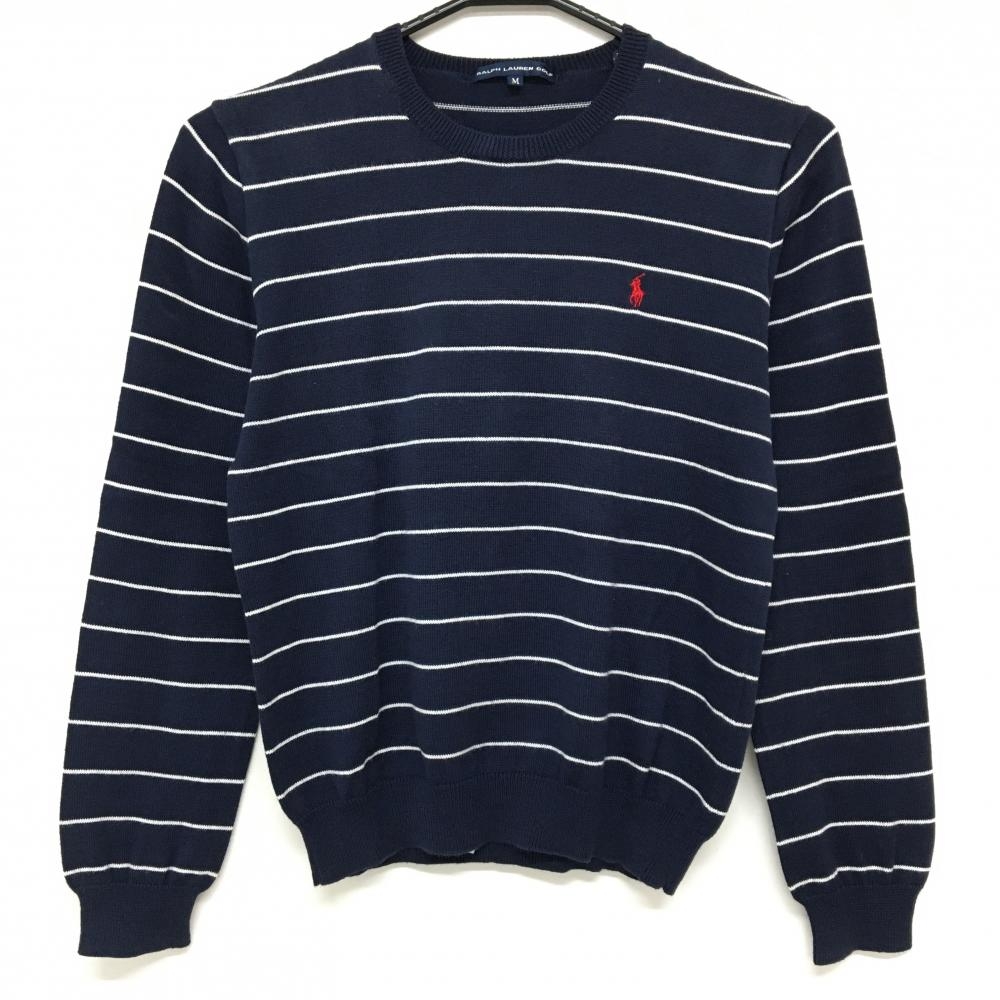 ラルフローレンゴルフ セーター ネイビー×白 ボーダー ニット 肩色褪せ レディース M ゴルフウェア Ralph Lauren
