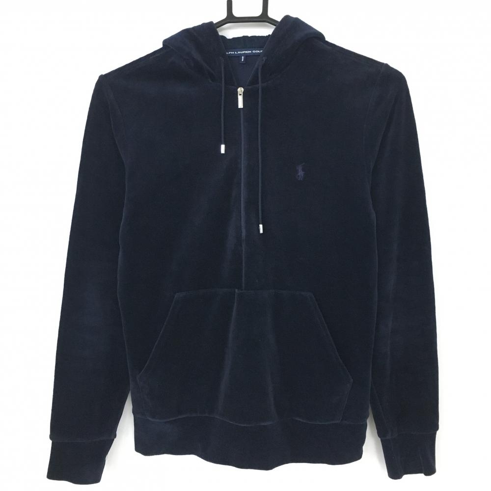 Ralph Lauren ラルフローレン 長袖パーカー ネイビー ベロア ハーフジップ ポケット付  レディース S/P ゴルフウェア