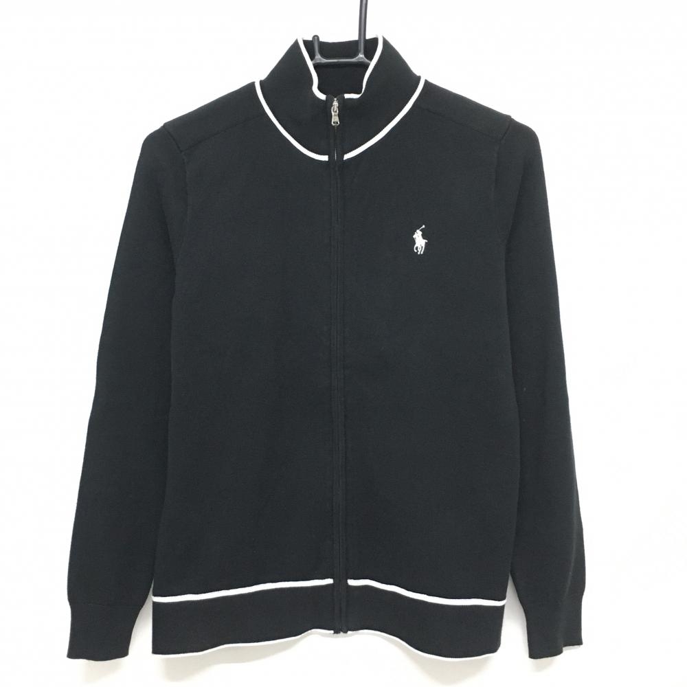 ポロゴルフ ニットジャケット 黒×白 ロゴ刺しゅう コットン混  ラルフローレン レディース SP ゴルフウェア Ralph Lauren