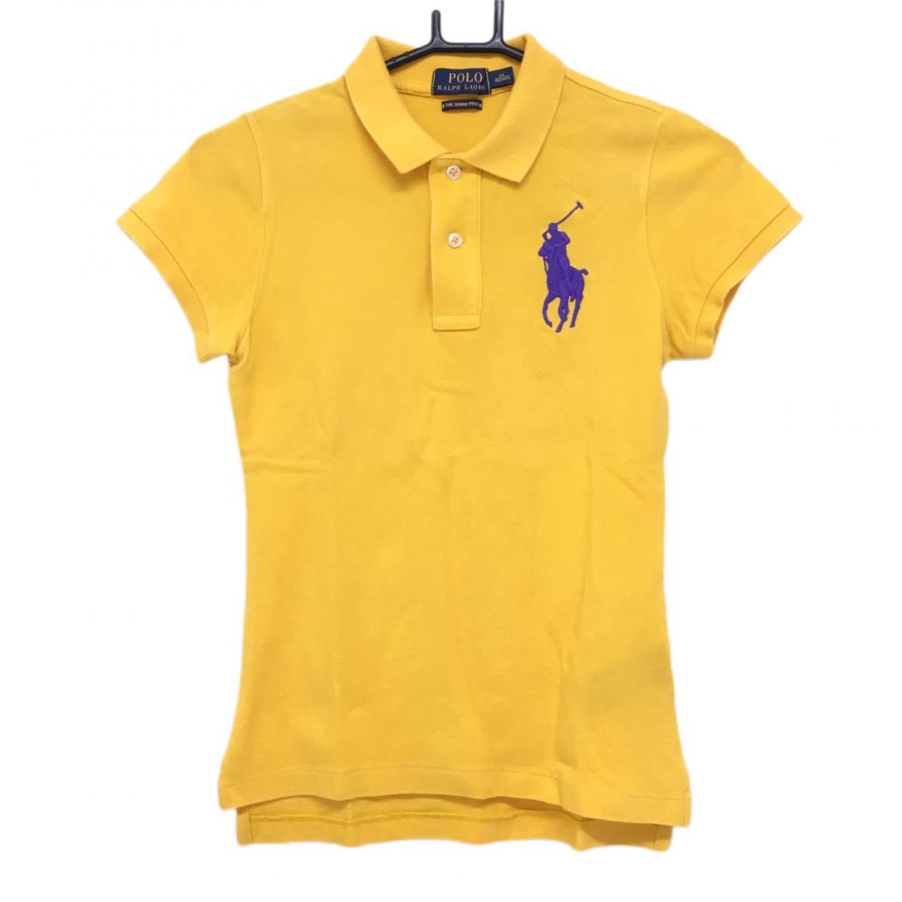 【超美品】ポロラルフローレン 半袖ポロシャツ オレンジイエロー×パープル ビッグポニー  レディース XS ゴルフウェア Ralph Lauren