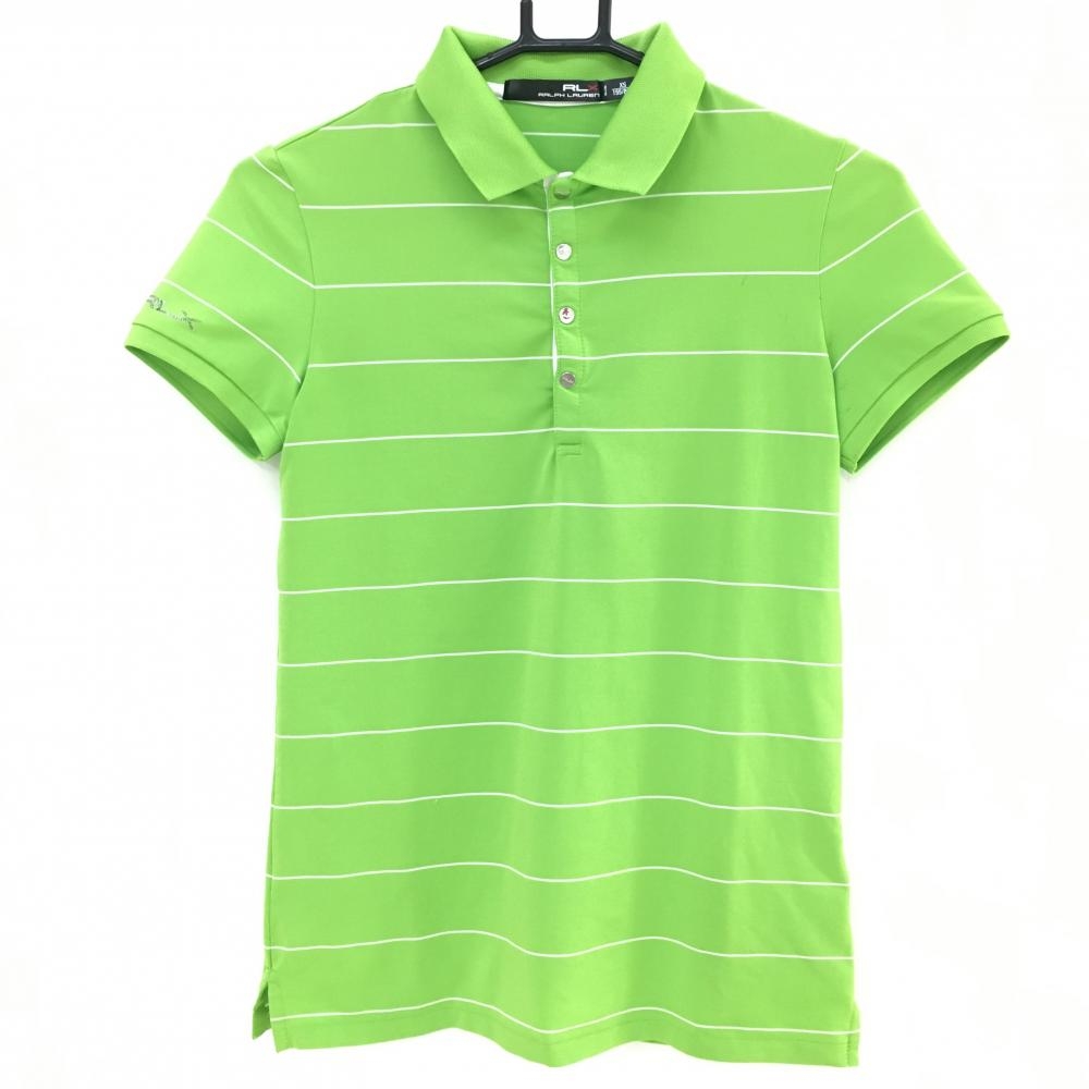RLXラルフローレン 半袖ポロシャツ ライトグリーン×白 ボーダー レディース XS ゴルフウェア Ralph Lauren