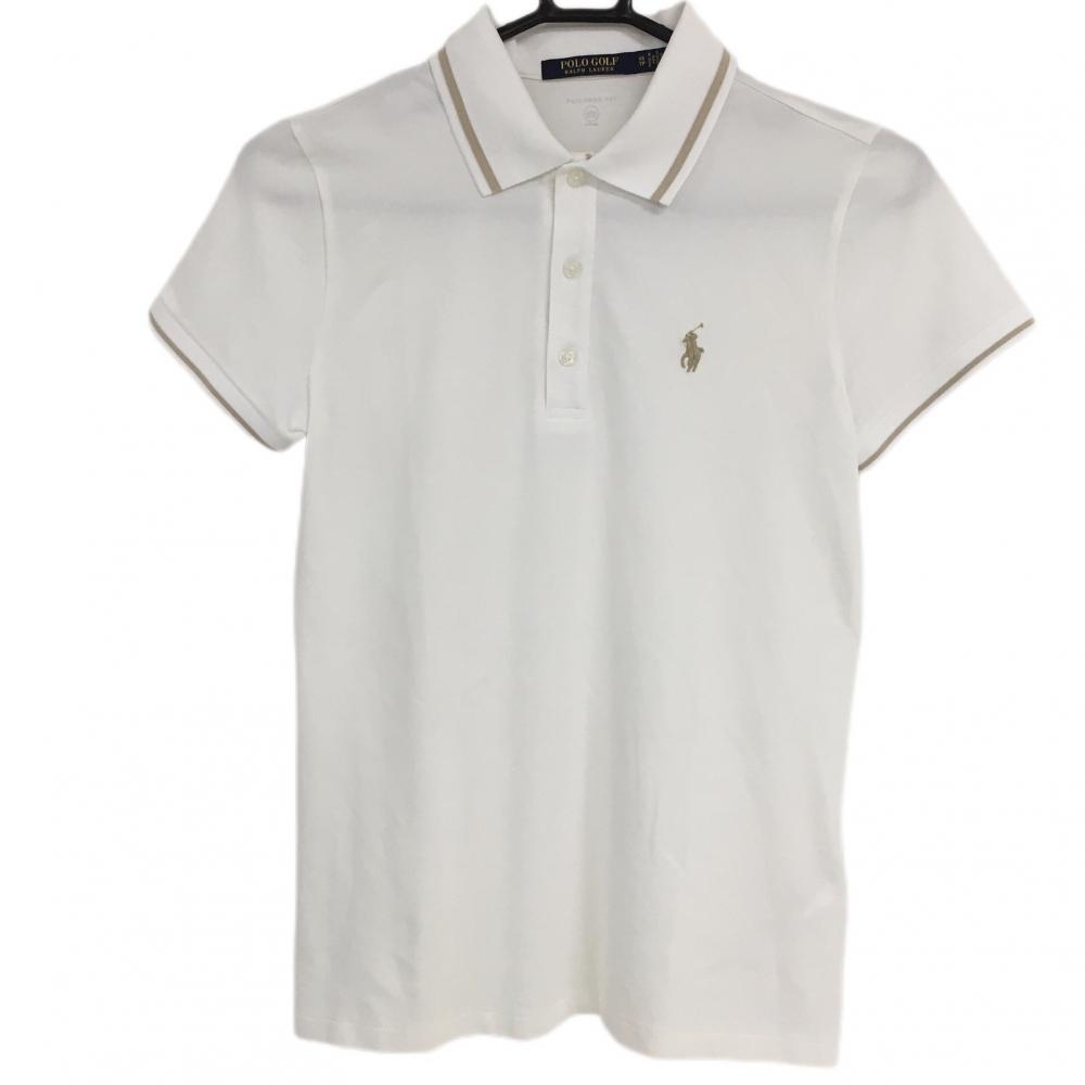【超美品】ポロゴルフ ラルフローレン 半袖ポロシャツ 白×ベージュ 襟、袖口ライン  レディース XS ゴルフウェア Ralph Lauren