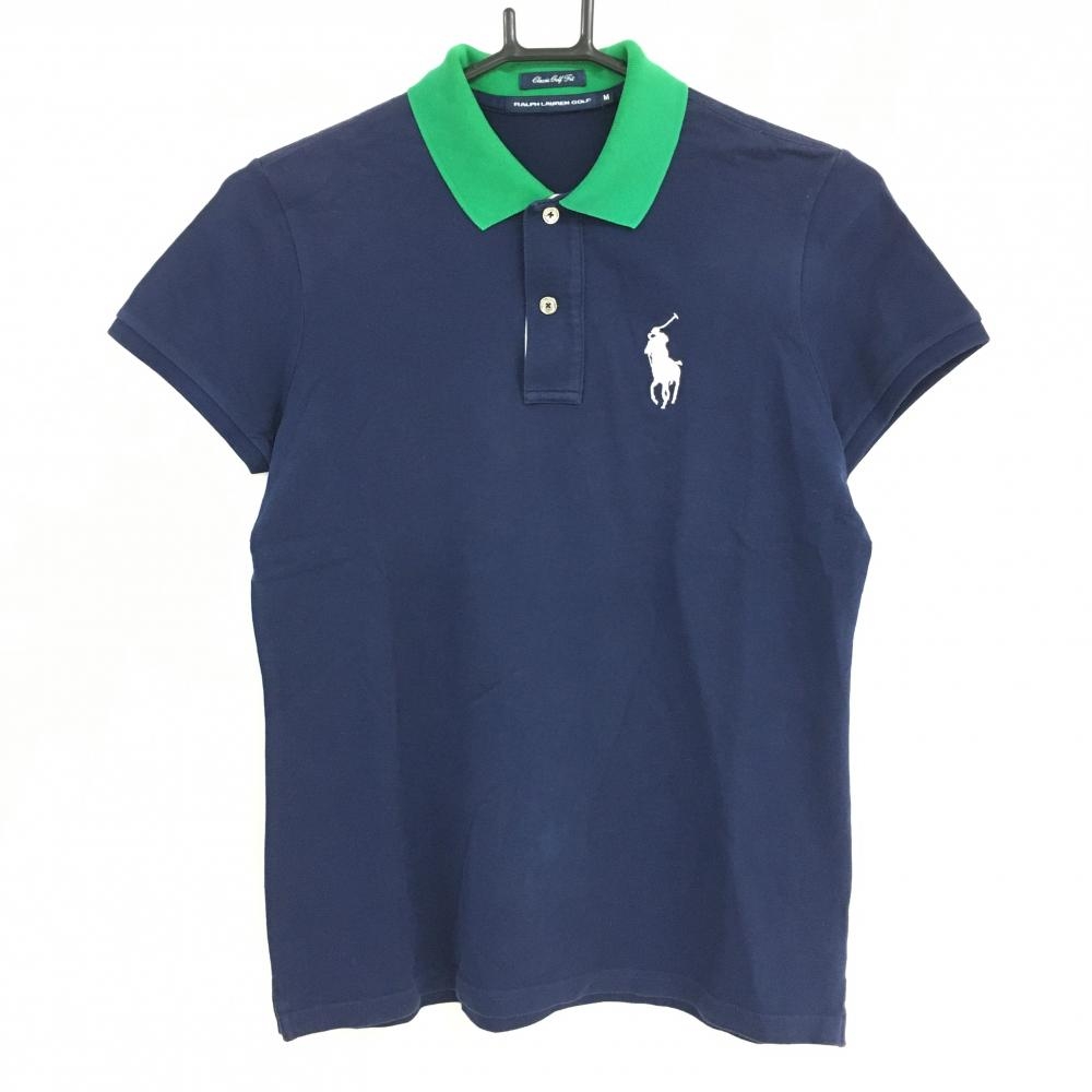 ラルフローレンゴルフ 半袖ポロシャツ ネイビー×グリーン ビッグポニー レディース M ゴルフウェア Ralph Lauren