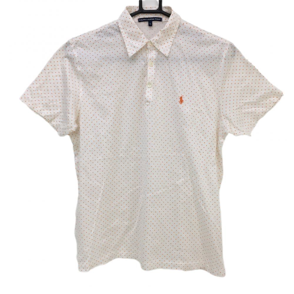 【美品】ラルフローレンゴルフ 半袖ポロシャツ 白×オレンジ ドット レディース L ゴルフウェア Ralph Lauren