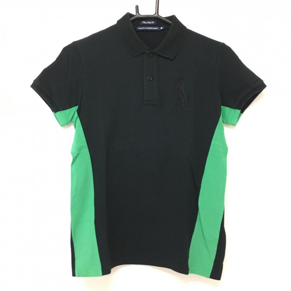 ラルフローレンゴルフ 半袖ポロシャツ 黒×グリーン ビッグポニー刺しゅう レディース M ゴルフウェア Ralph Lauren