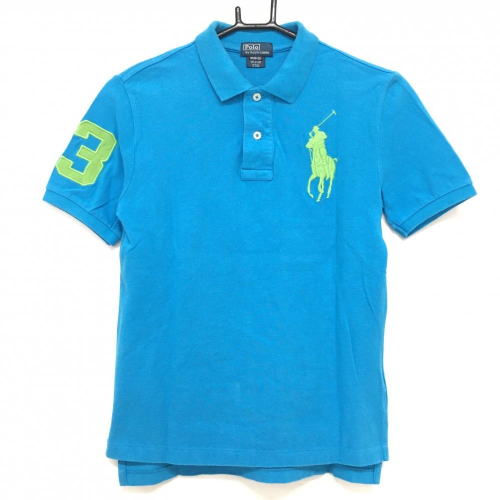 ポロbyラルフローレン 半袖ポロシャツ ライトブルー×ライトグリーン ロゴ刺しゅう レディース M ゴルフウェア Ralph Lauren
