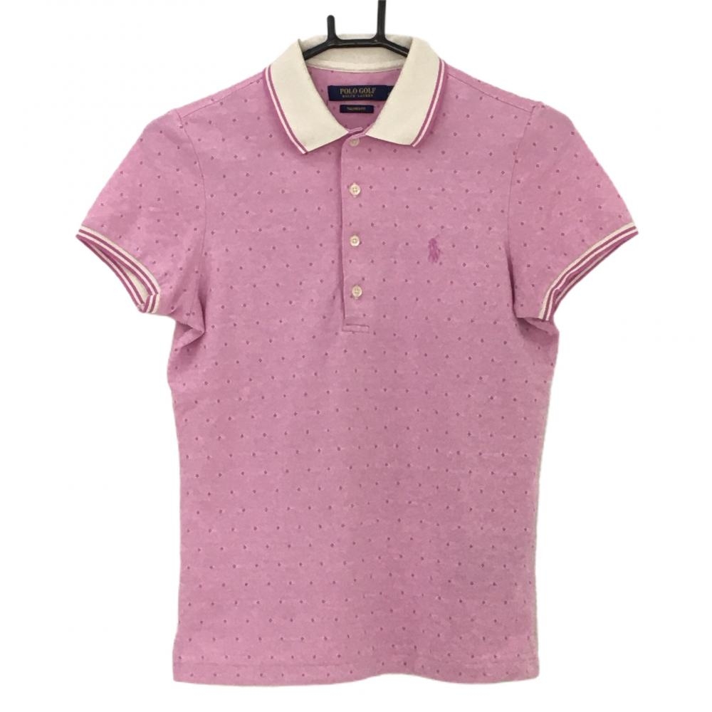 ラルフローレン 半袖ポロシャツ ピンク×白 ダイヤ柄織生地 ポニー刺しゅう  レディース XS ゴルフウェア Ralph Lauren