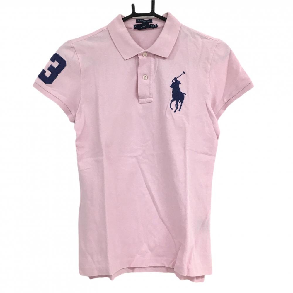 【美品】ラルフローレン 半袖ポロシャツ ピンク×ブルー ビッグポニー THE SKINNY POLO レディース M ゴルフウェア Ralph Lauren