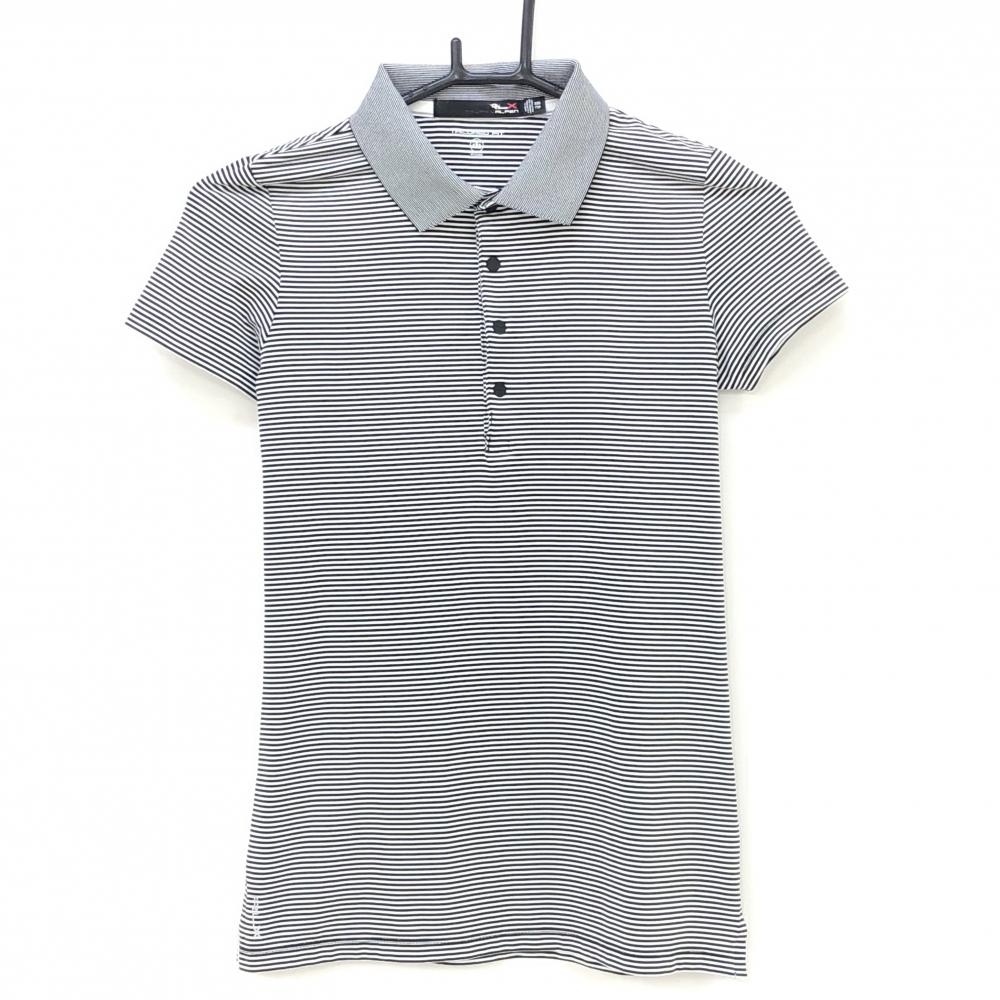 【美品】RLXラルフローレン 半袖ポロシャツ 白×黒 ボーダー スナップボタン  レディース XXS ゴルフウェア Ralph Lauren