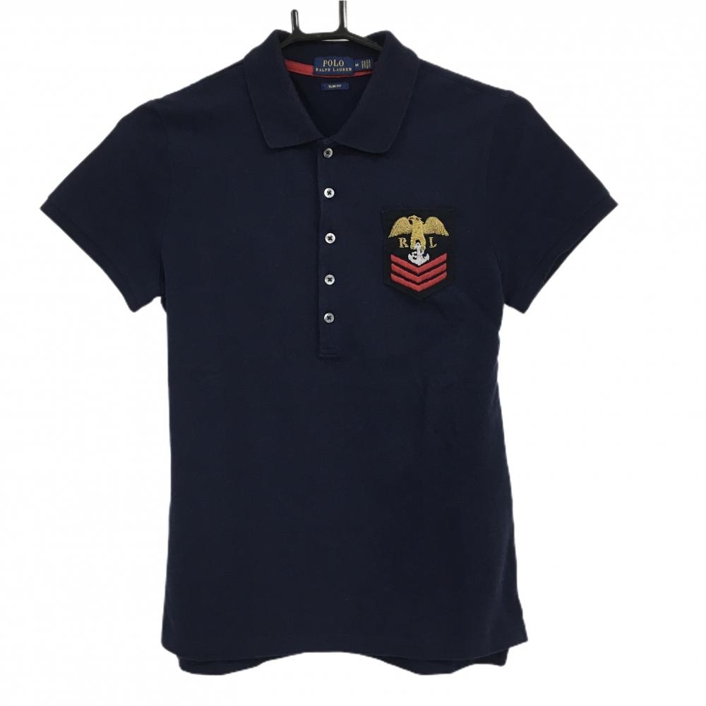 ポロラルフローレン 半袖ポロシャツ ネイビー 胸ワッペン レディース M ゴルフウェア Ralph Lauren
