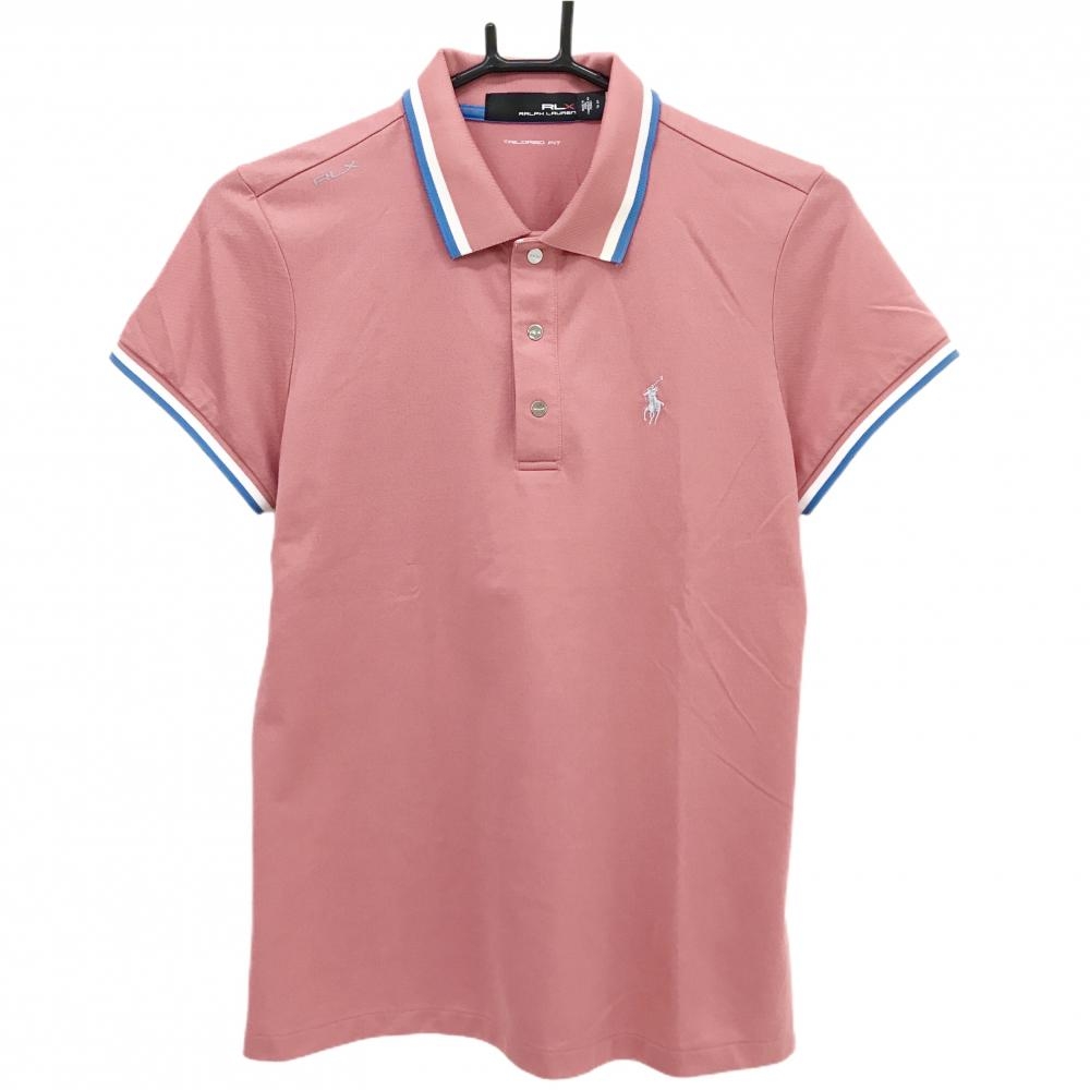 【美品】RLXラルフローレン 半袖ポロシャツ ピンク×白×ブルー系 スナップボタン レディース SP ゴルフウェア Ralph Lauren