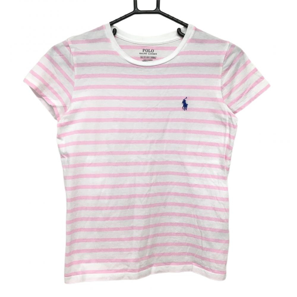 【美品】ポロラルフローレン Tシャツ ピンク×白 ボーダー レディース XS ゴルフウェア Ralph Lauren