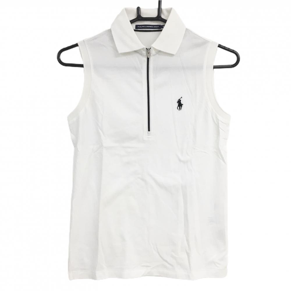 【超美品】ラルフローレンゴルフ ノースリーブポロシャツ 白 ハーフジップ レディース S ゴルフウェア Ralph Lauren