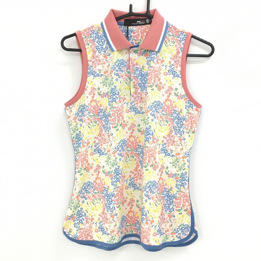 【新品】RLXラルフローレン ノースリーブポロシャツ 白×ピンク系×マルチカラー 花柄 レディース SP ゴルフウェア Ralph Lauren