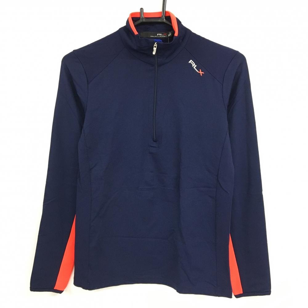 【超美品】RLXラルフローレン 長袖ハイネックシャツ ネイビー×蛍光オレンジ  レディース XS ゴルフウェア Ralph Lauren
