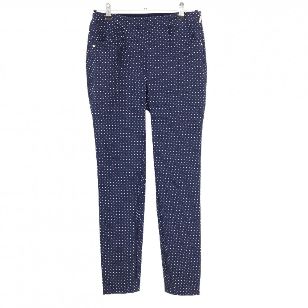 RLXラルフローレン パンツ ネイビー×白 ドット柄 ウエスト一部ゴム レディース 4(XL) ゴルフウェア Ralph Lauren