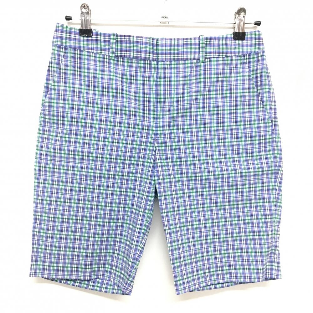 【超美品】ポロゴルフ ラルフローレン ハーフパンツ ライトブルー×グリーン チェック レディース 0(XS) ゴルフウェア Ralph Lauren