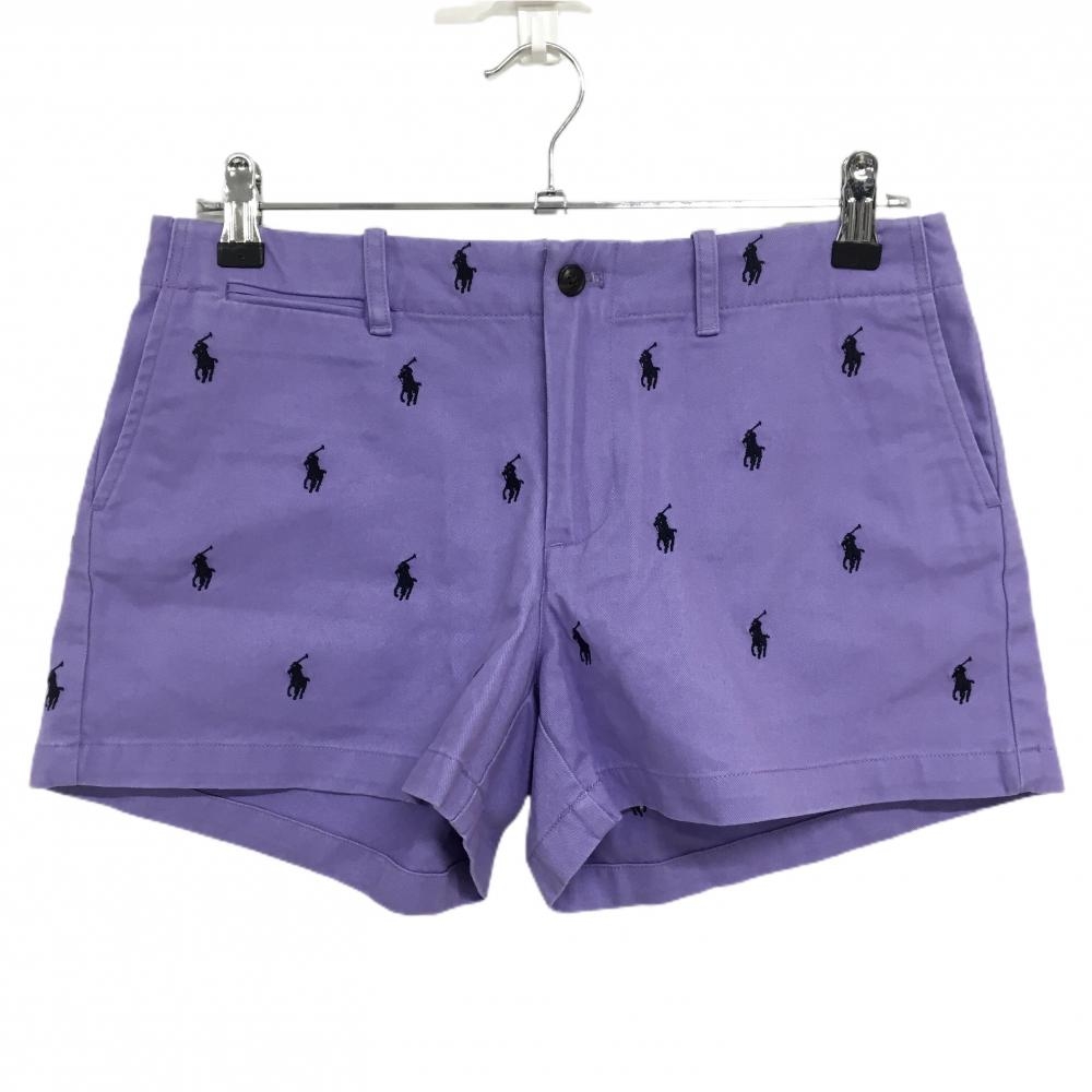 ラルフローレンスポーツ ショートパンツ パープル×黒 ポニー総柄刺しゅう 紙タグ付  レディース 6 ゴルフウェア Ralph Lauren