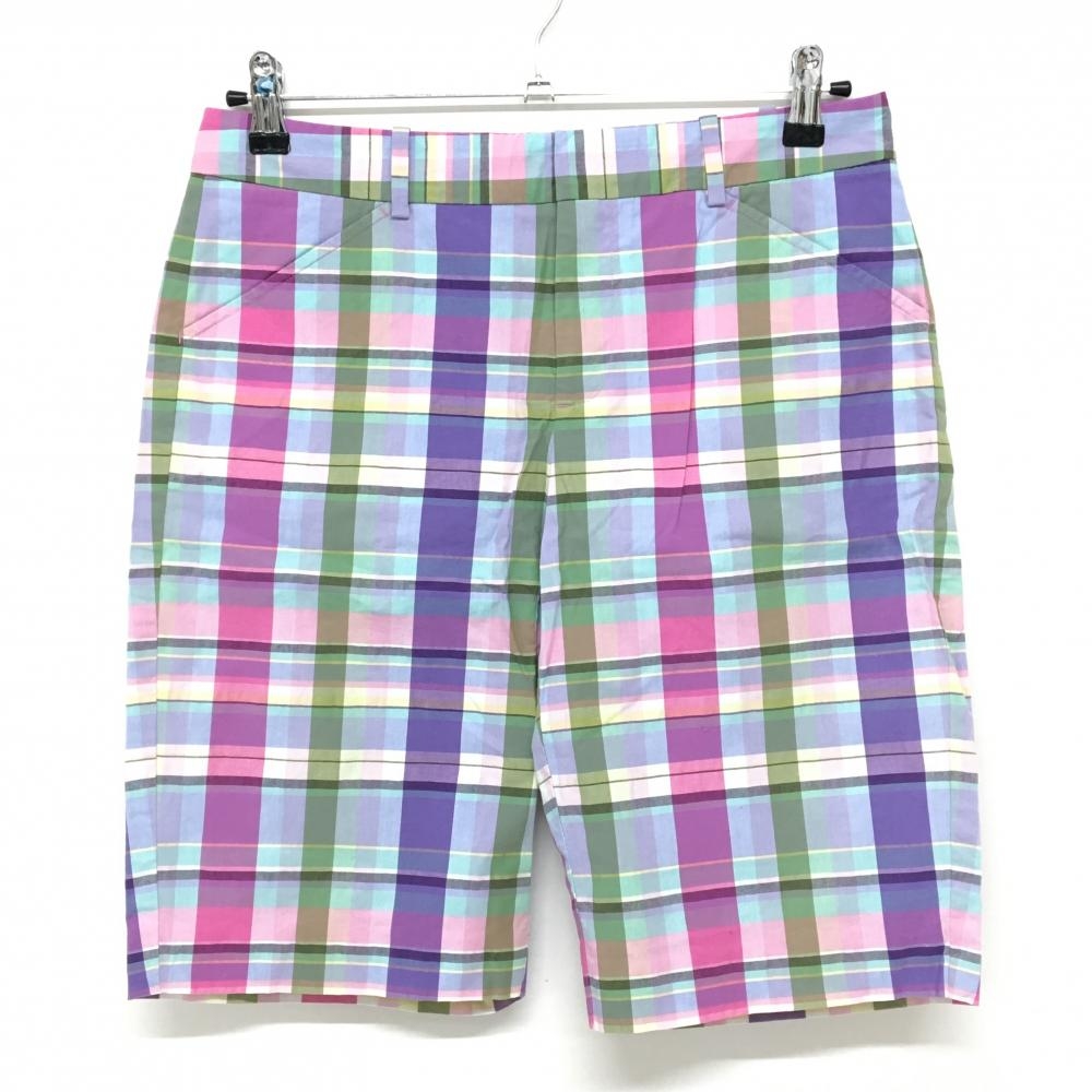 【超美品】ラルフローレンゴルフ ハーフパンツ ピンク×グリーン チェック レディース 2(M) ゴルフウェア Ralph Lauren
