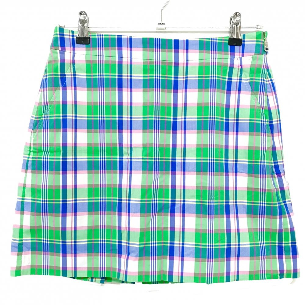 【超美品】ポロゴルフ スカート グリーン×ブルー チェック 後ろプリーツ  レディース 0　150/68A ゴルフウェア Ralph Lauren