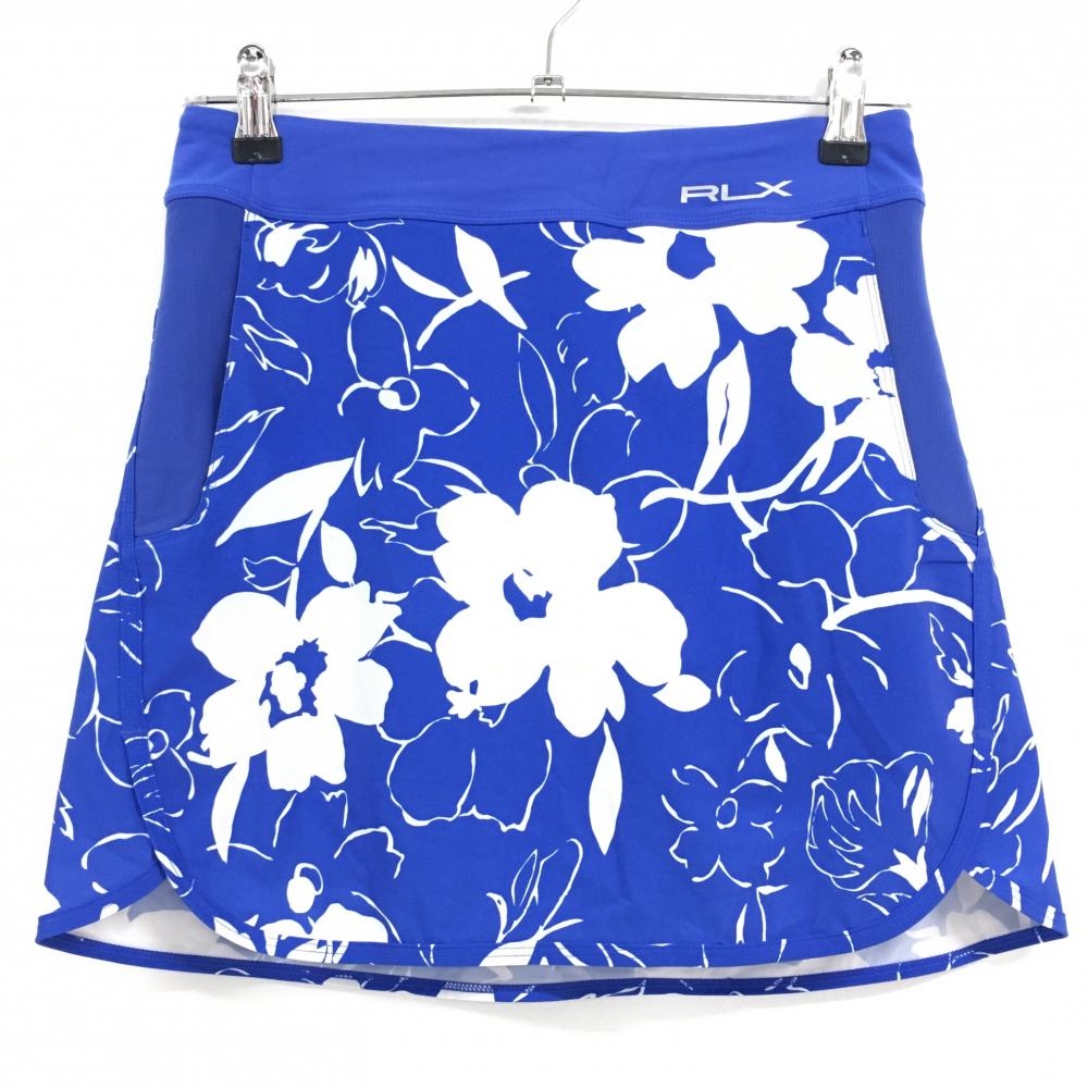 【美品】RLXラルフローレン スカート ブルー×白 花柄 ウエストゴム 内側インナーパンツ レディース XS ゴルフウェア Ralph Lauren